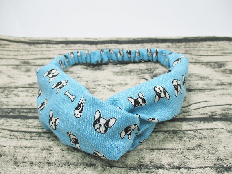 Act fighting dogs (light blue): Japan double yarn handmade cross hair elastic hair band with adult models. - Hair Accessories - Cotton & Hemp Blue