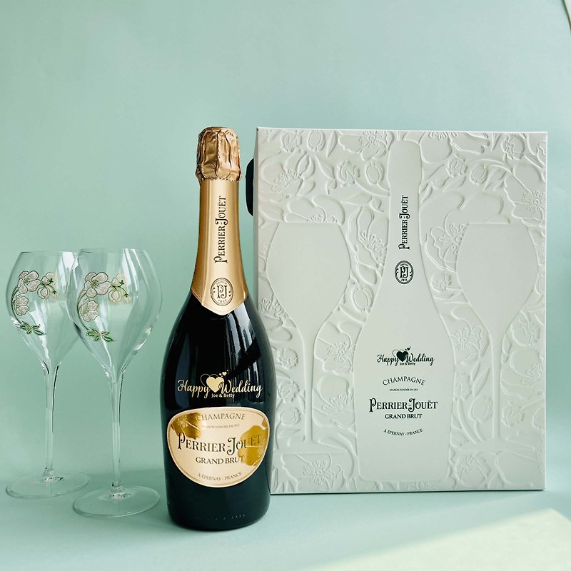 【Transfer】PJ Champagne Customized Text Engraving Valentine’s Day Gift Set Customized Wedding Wine Gift Box - แอลกอฮอล์ - แก้ว 