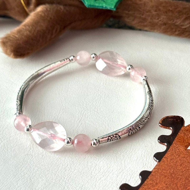 [Christmas Gift] Rose Quartz | Silver bracelet encourages peach blossoms to attract love [Libra and Scorpio | October] - Bracelets - Semi-Precious Stones Pink