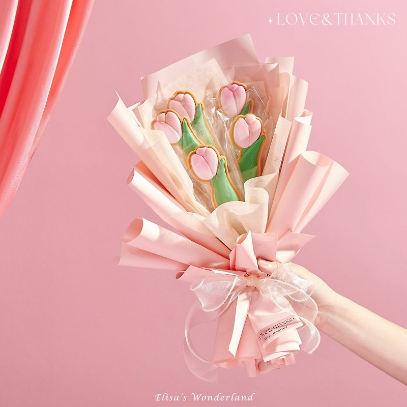 【LOVE&THANKS】Romantic limited edition frosted cookie bouquet - Handmade Cookies - Fresh Ingredients Pink