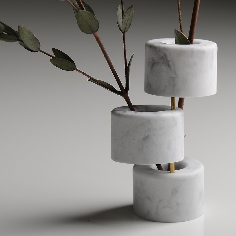 หิน ตกแต่งต้นไม้ ขาว - Marble。Rotating vase。Circle