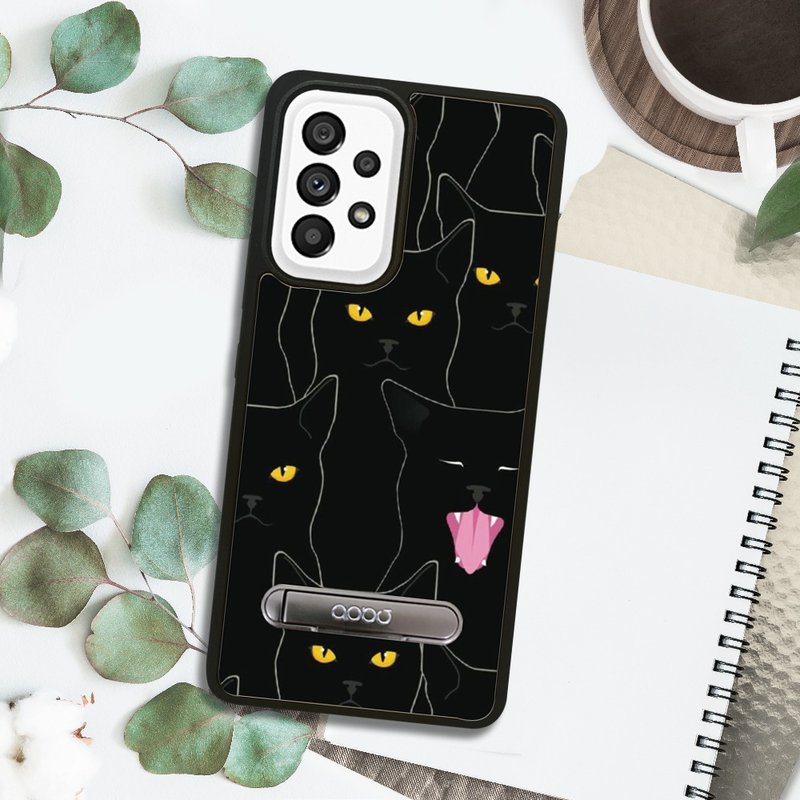 Samsung A55/A54/A35/A34/A25 5G shock-absorbing stand phone case-Lazy Black Cat - เคส/ซองมือถือ - วัสดุอื่นๆ หลากหลายสี