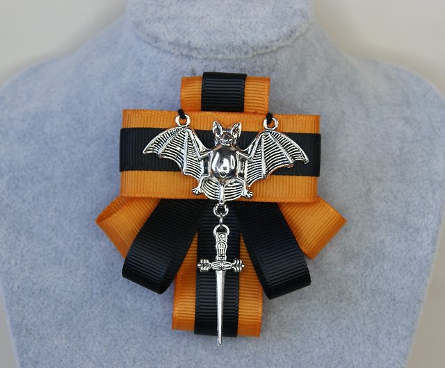Black Bow Brooch Tie for Women. Halloween Brooch. Handmade Women