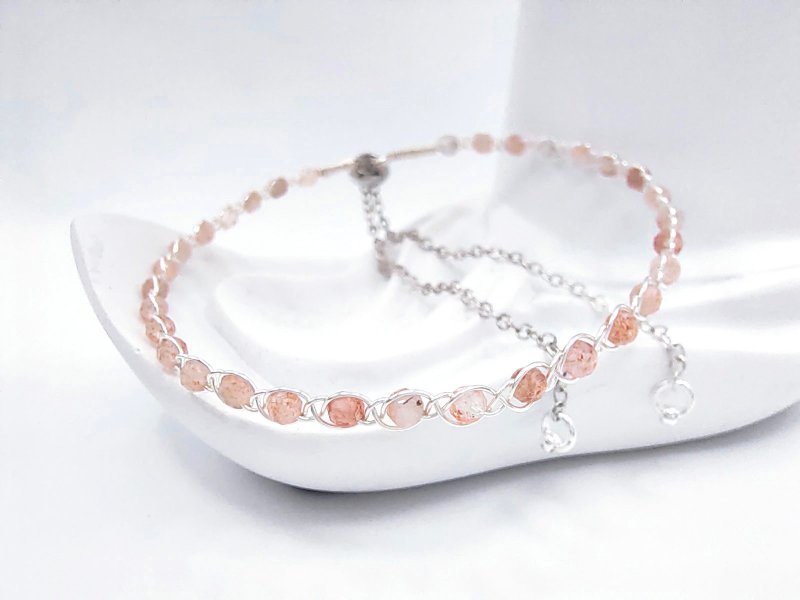 Braided | Sun Stone, Silver Color, Wire Braid, Adjustable Bracelet - สร้อยข้อมือ - คริสตัล สีส้ม