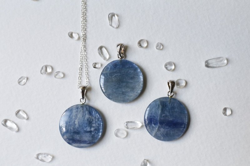 Neptune - round blue crystal sterling silver chain with British TOWN TALK silver cloth and storage bag - Necklaces - Gemstone Blue