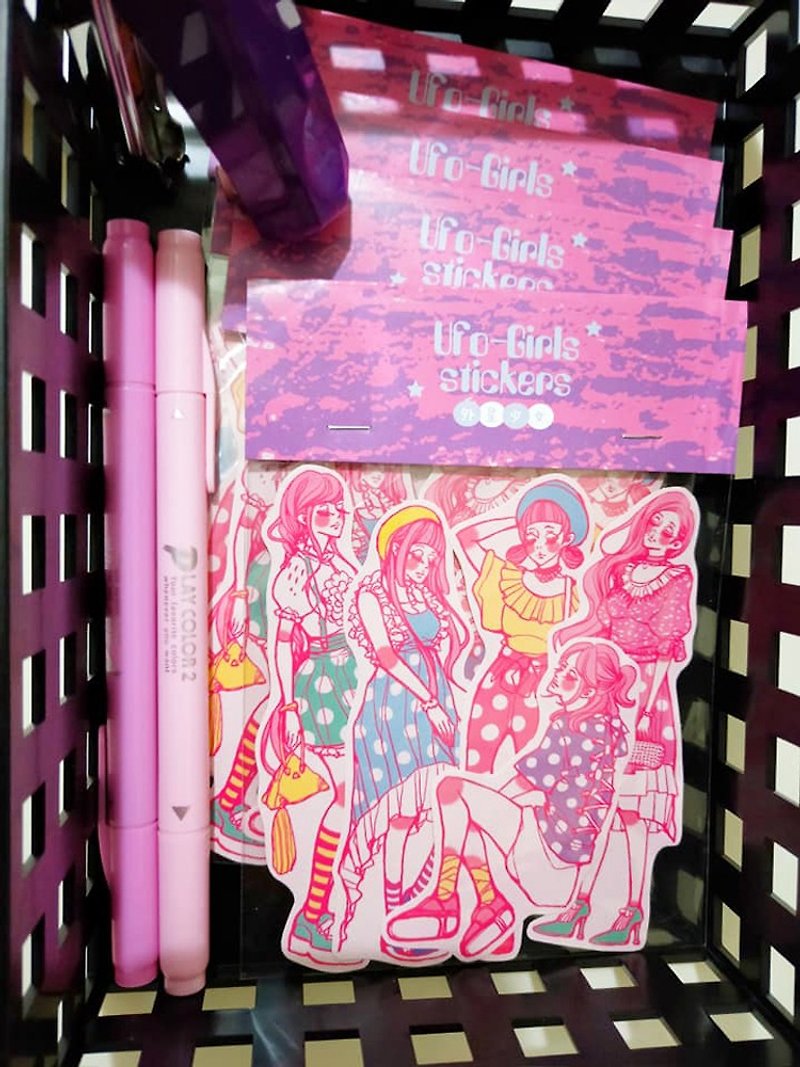 Pink girl sticker set - สติกเกอร์ - กระดาษ สึชมพู