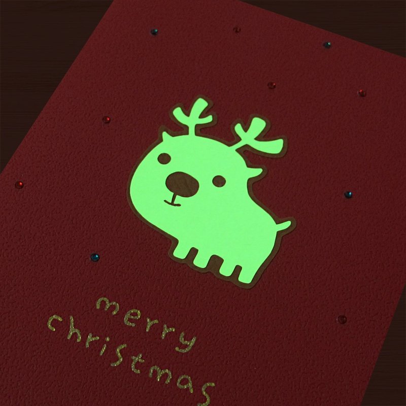 【トナカイ】蓄光クリスマスカード \ 光を蓄えて輝くトナカイ - はがき・メッセージカード - 紙 レッド