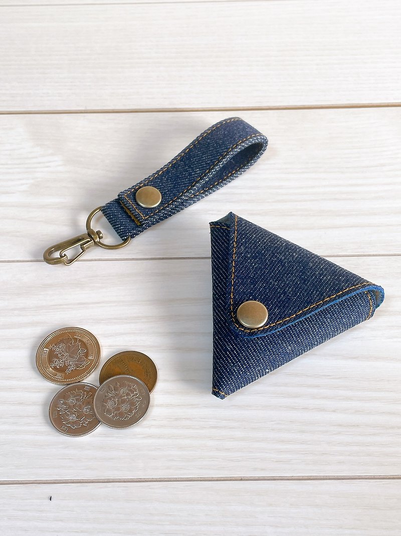 Okayama Denim Triangular Coin Case Accessory Case Strap Indigo - Coin Purses - Cotton & Hemp Blue