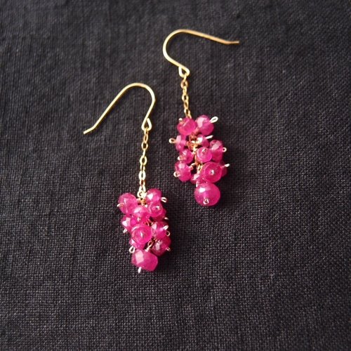 ピアス Ruby K14gf】Ruby Chain Earrings 宝石質ルビー チェーンピアス