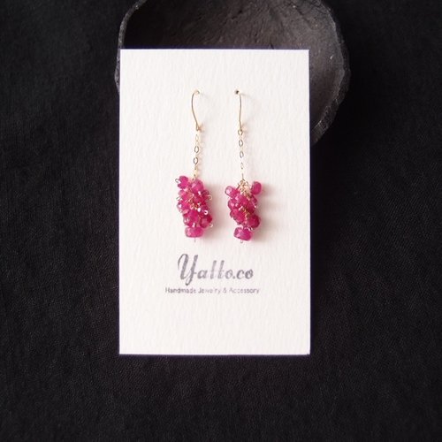 ピアス Ruby K14gf】Ruby Chain Earrings 宝石質ルビー チェーンピアス