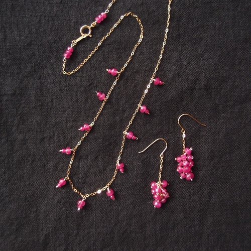 ピアス Ruby K14gf】Ruby Chain Earrings 宝石質ルビー チェーンピアス