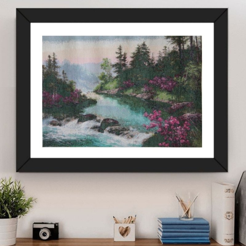 Handmade Spring Landscape art, Hand Cross Stitched Artwork, Gifts, Home Decor - 壁貼/牆壁裝飾 - 棉．麻 綠色
