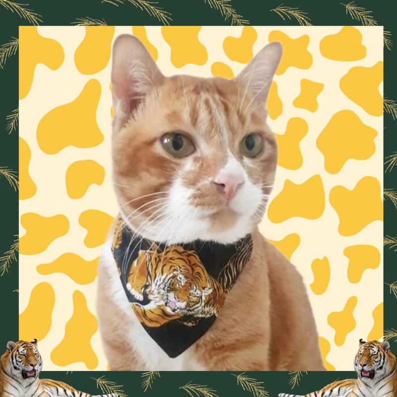 Tiger japanese style Bandana Cat Collar with Breakaway Safety Buckle - Collars & Leashes - Cotton & Hemp Black