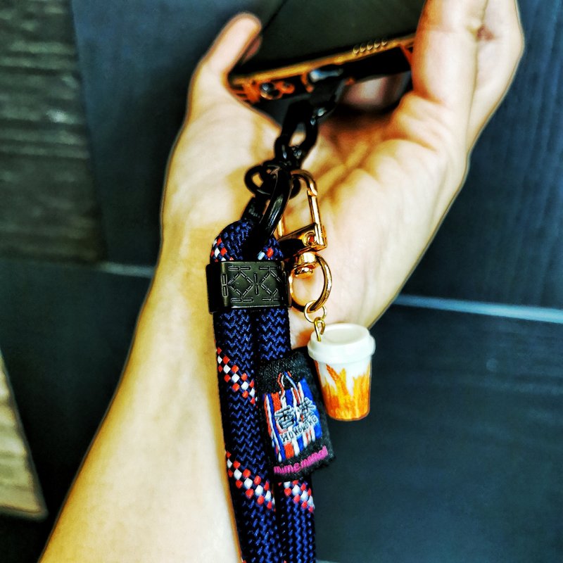 Hong Kong original handmade | Hong Kong-style tea restaurant hand-painted phone gasket with mobile phone strap/neck rope/lanyard - Lanyards & Straps - Nylon Multicolor