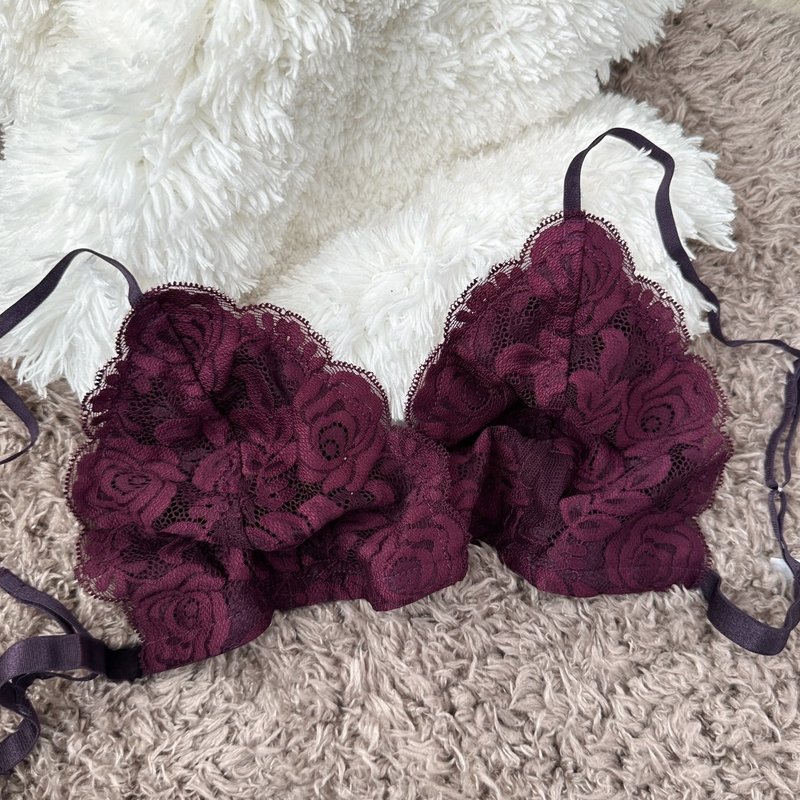 Only bra (rose wine purple, basic black strap) (with lining) - Women's Underwear - Other Materials 