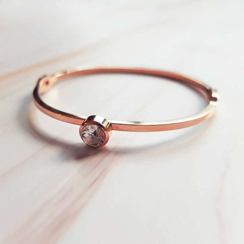 Stainless Steel birthday crystal bracelet Rose Gold - สร้อยข้อมือ - สแตนเลส สึชมพู