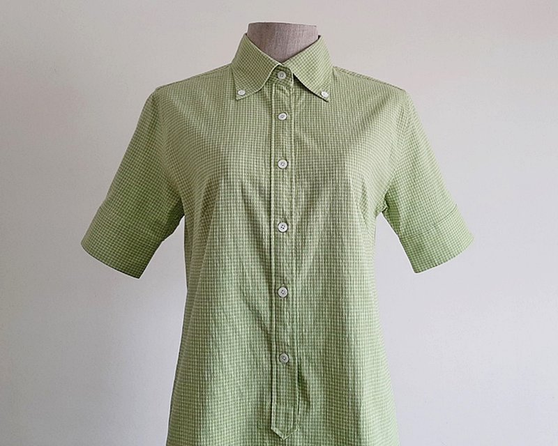 Vintage Green Check Dress - ชุดเดรส - วัสดุอื่นๆ สีเขียว