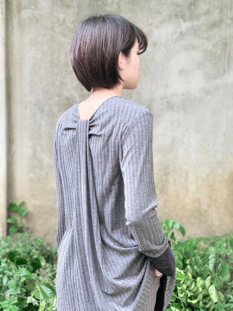 UUIN   _ 蝴蝶結造型灰上衣 - 女上衣/長袖上衣 - 棉．麻 灰色