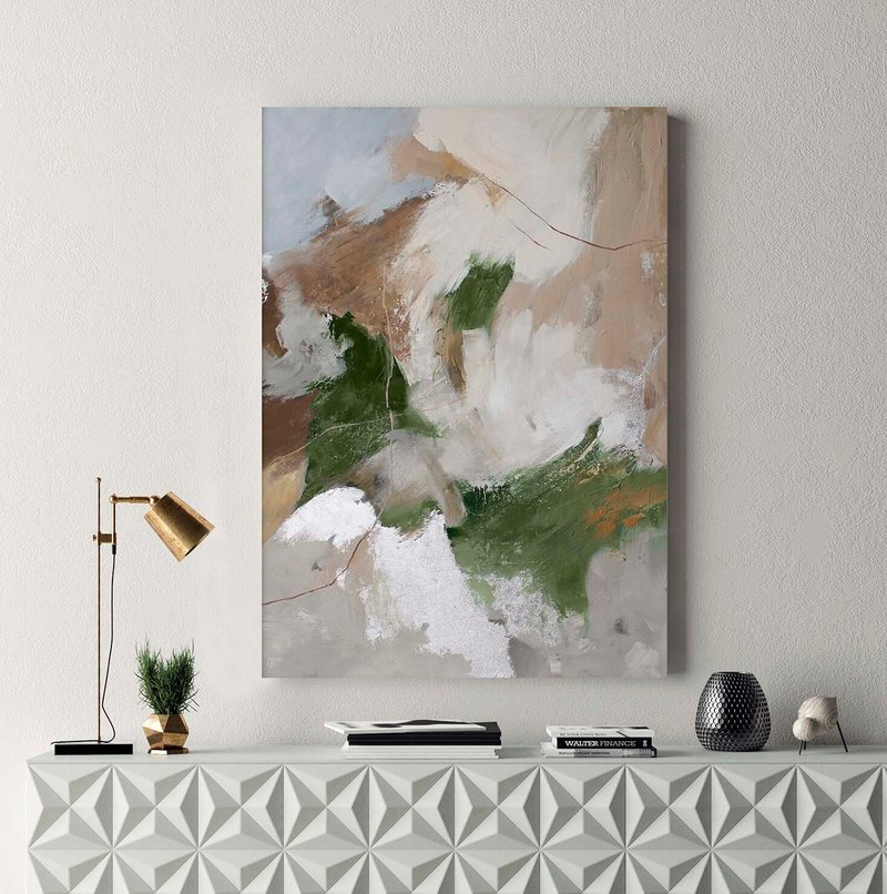 Sage green Painting | Gray green abstract wall art |  Green Velor - 壁貼/牆壁裝飾 - 棉．麻 綠色