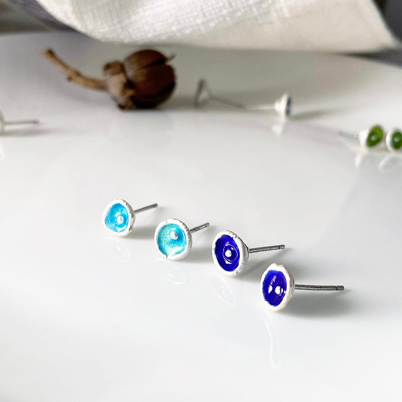 Water Drop Ripples - Sterling Silver Earrings Enamel Multi-Color Neutral - Earrings & Clip-ons - Sterling Silver Multicolor