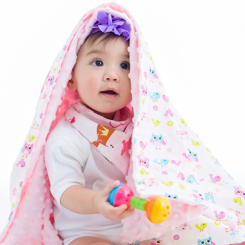 Minky多功能 點點顆粒 攜帶毯嬰兒毯冷氣毯被 粉色-貓頭鷹 - 嬰兒床墊/睡袋/枕頭 - 棉．麻 粉紅色