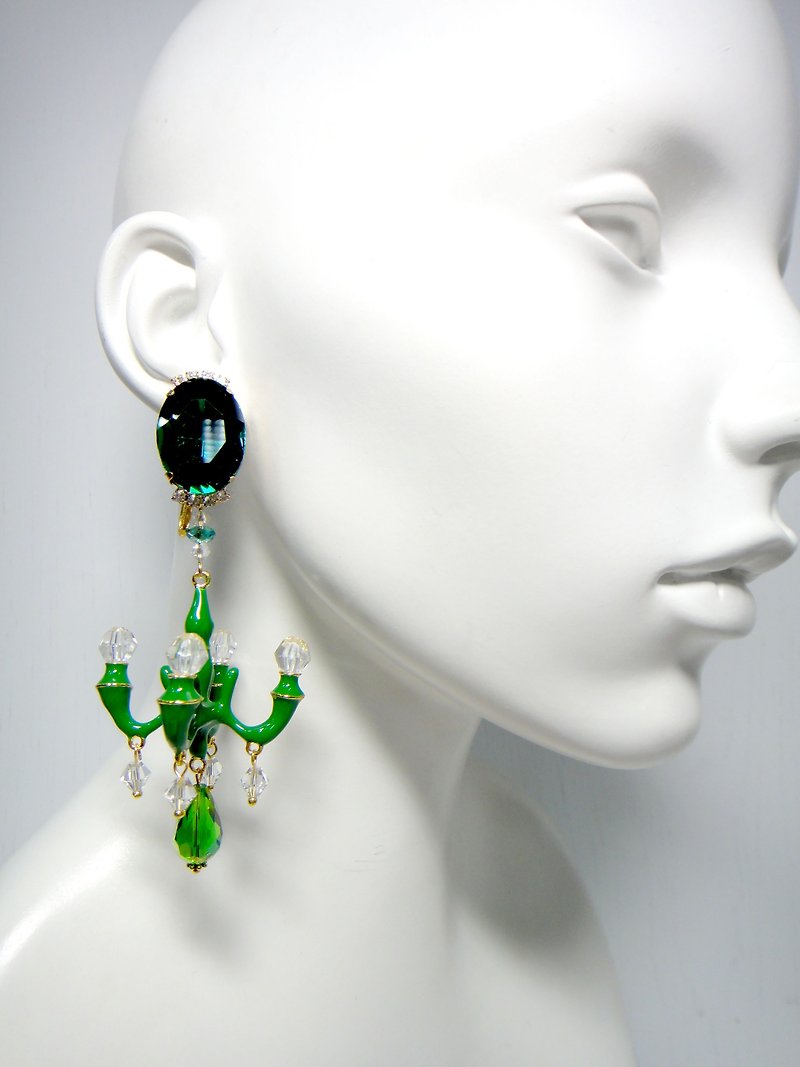 TIMBEE LO 巨型大水晶吊燈耳環 豪華 洋裝款搭配 晚裝 婚禮 婚紗 - 耳環/耳夾 - 紙 綠色