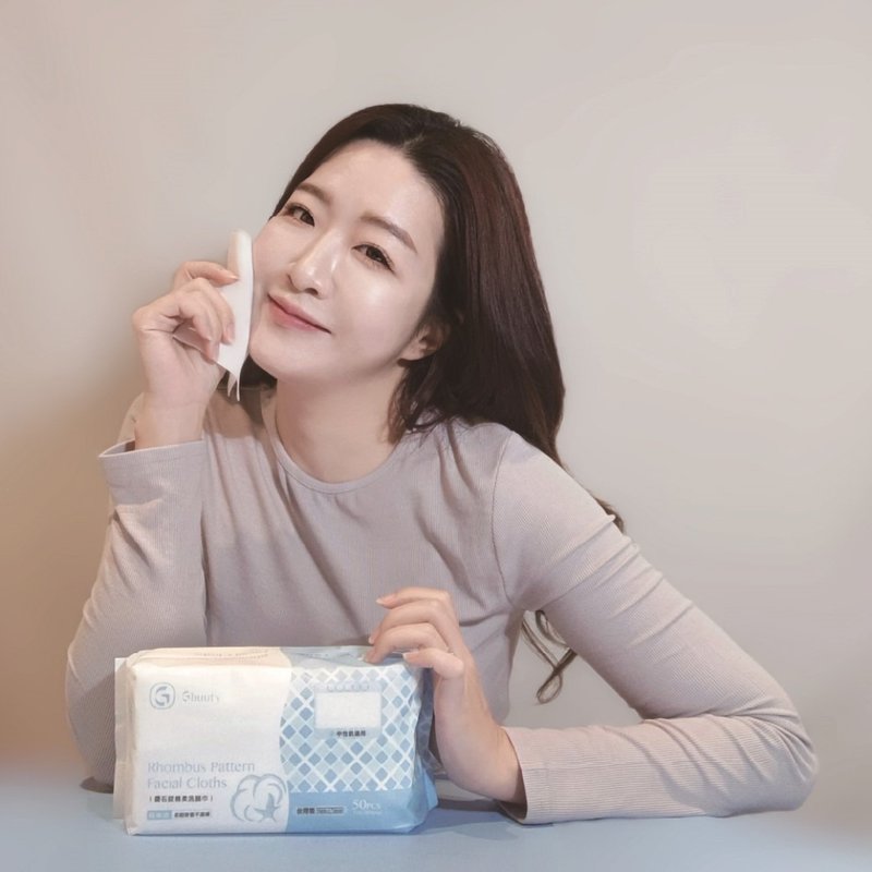 Jumeiti_Diamond pattern cotton soft face washcloth (50 sheets/bag) Disposable makeup remover and face wash for normal skin - ผลิตภัณฑ์ทำความสะอาดหน้า - วัสดุอื่นๆ 