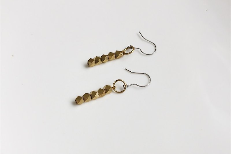 Gold chocolate brick shape brass earrings - Earrings & Clip-ons - Other Metals Gold