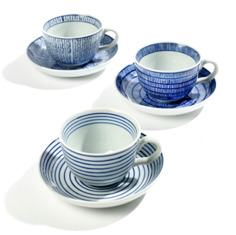 [Belgium SERAX] Feeling hand-painted blue and white glazed afternoon tea cup and plate set - จานเล็ก - เครื่องลายคราม 