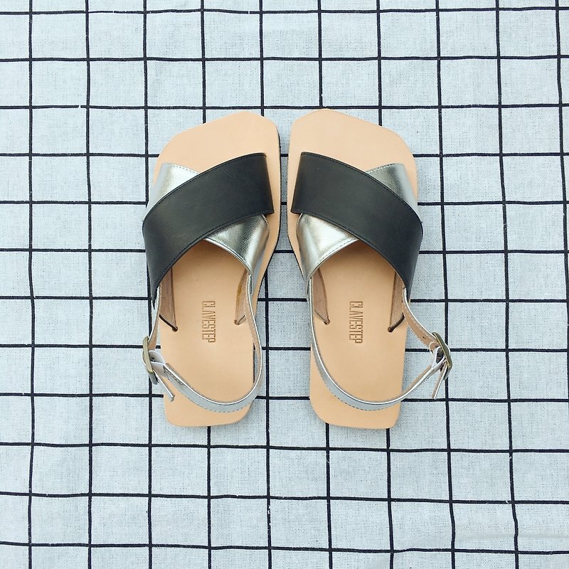 CLAVESTEP XX Sandals - Leather Sandals - Black & Silver - Women's Casual Shoes - Genuine Leather Silver