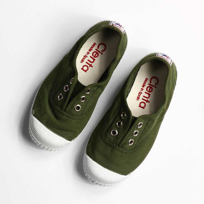 Spanish national adult size dark green canvas shoes CIENTA savory shoes 7099722 - รองเท้าลำลองผู้หญิง - ผ้าฝ้าย/ผ้าลินิน สีเขียว