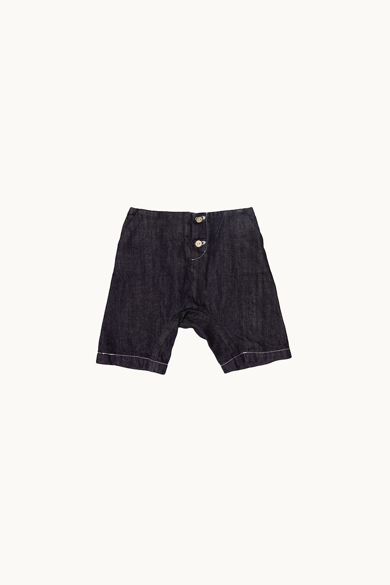 PAPERBOY 10.5oz Denim Front Placket Dropcrotch Shorts - กางเกง - ผ้าฝ้าย/ผ้าลินิน สีน้ำเงิน