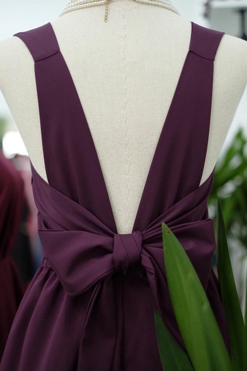 Purple Plum Dress Bridesmaid dress backless party Cocktail short dress - 禮服/小禮服 - 聚酯纖維 紫色
