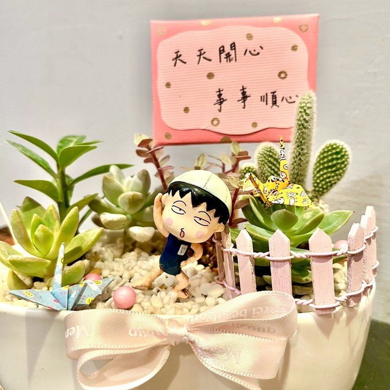 櫻桃小丸子 慶祝游泳比賽得獎 日式 多肉組盆 多肉植物 游泳丸子 - 盆栽/植栽 - 植物．花 綠色