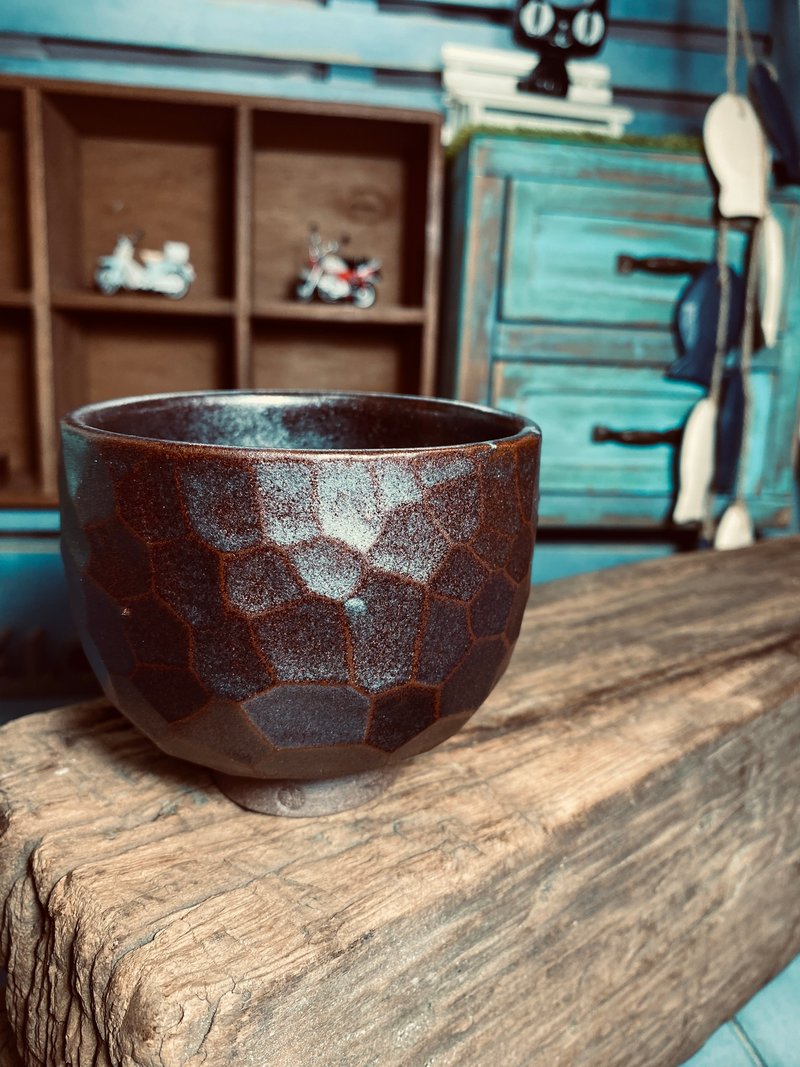 切割鑽石鐵釉杯 - 茶壺/茶杯/茶具 - 陶 黑色