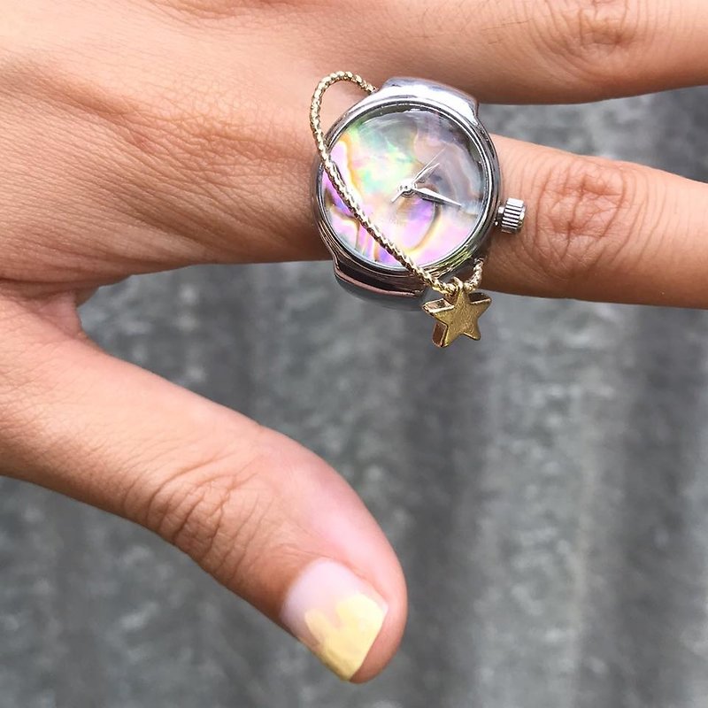 【Lost And Find】Natural abalone pearl planet ring watch - Women's Watches - Gemstone Multicolor