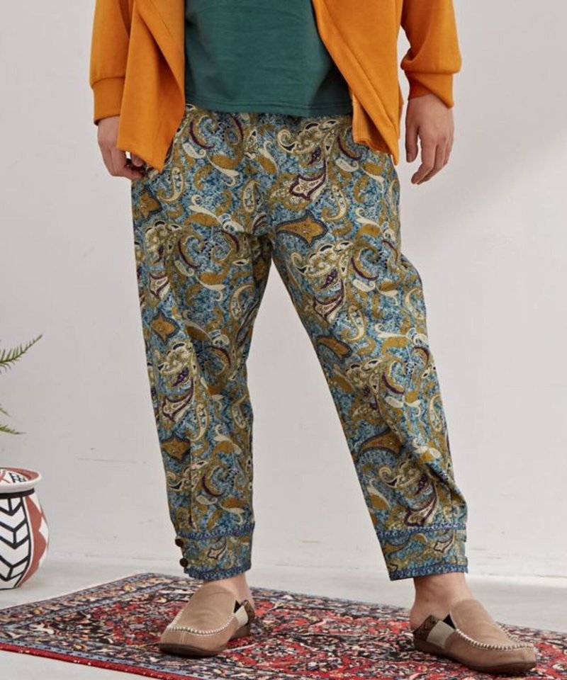 [Popular pre-order] Gorgeous literary and artistic Paisley batik printed trousers (3 colors) IAC-5120 - กางเกง - วัสดุอื่นๆ 