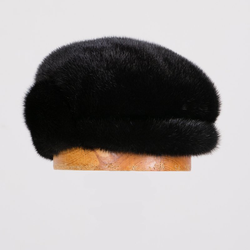 Men's Fur Cap Winter Real Fur Hat Warm Russian Fur Hat Men Fur Mink Hats - หมวก - ขนแกะ สีดำ