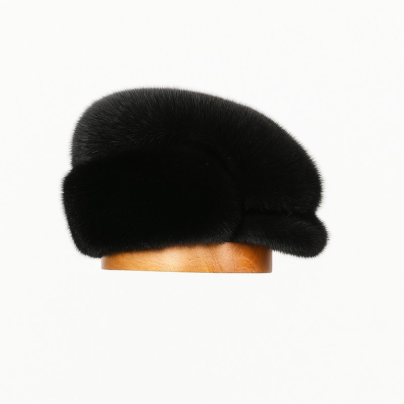 Men's Fur Cap Winter Real Fur Hat Warm Russian Fur Hat Men Fur Mink Hats - 帽子 - 羊毛 黑色
