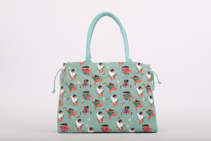 Sporting Charming Girls Tote shoulder KK JuteBag - BLU - กระเป๋าแมสเซนเจอร์ - ผ้าฝ้าย/ผ้าลินิน สีน้ำเงิน