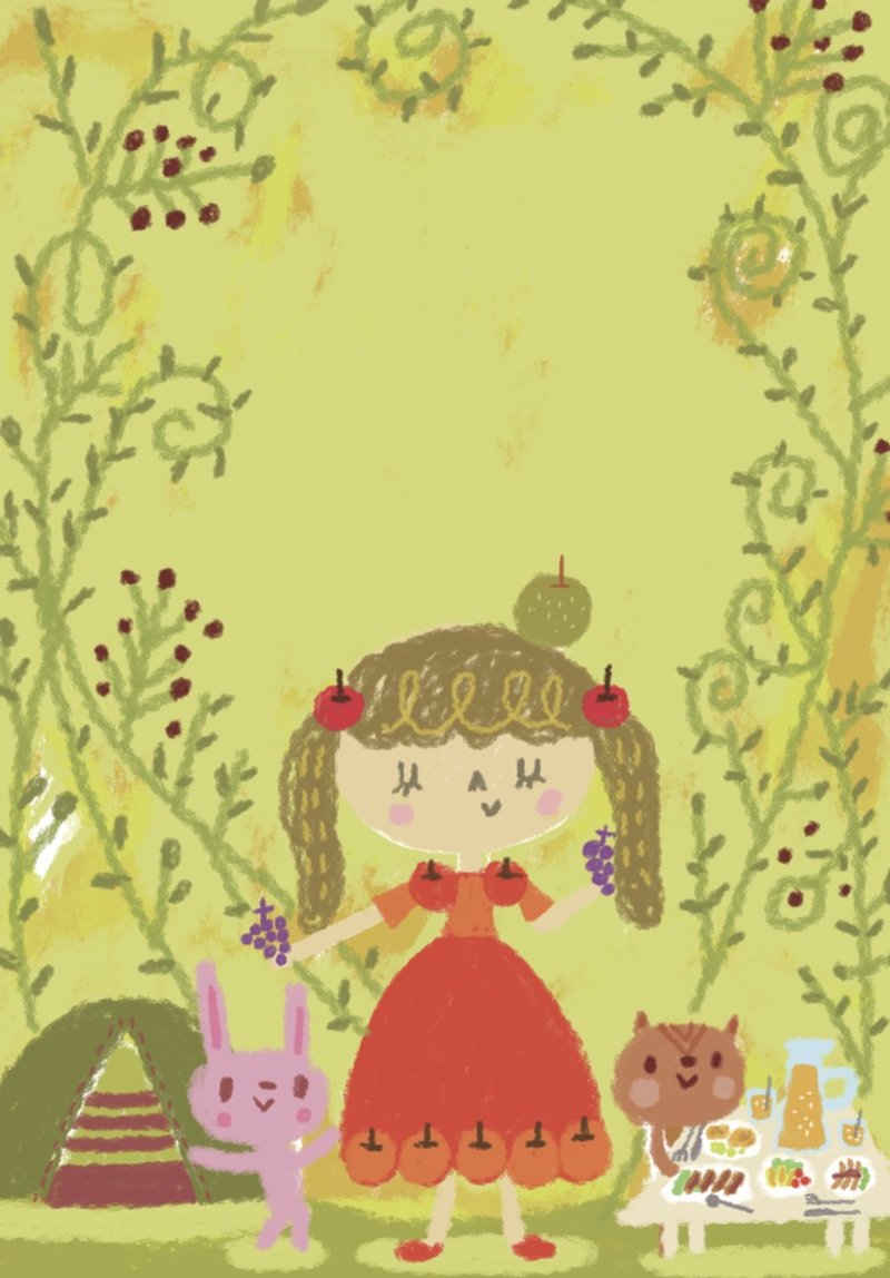 apple princess　ポストカード・秋の日のキャンプ - 卡片/明信片 - 紙 卡其色