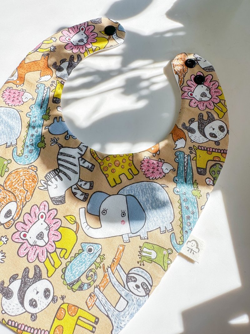 手繪樂園 寶寶圍兜兜 方兜 - 圍兜/口水巾 - 棉．麻 咖啡色