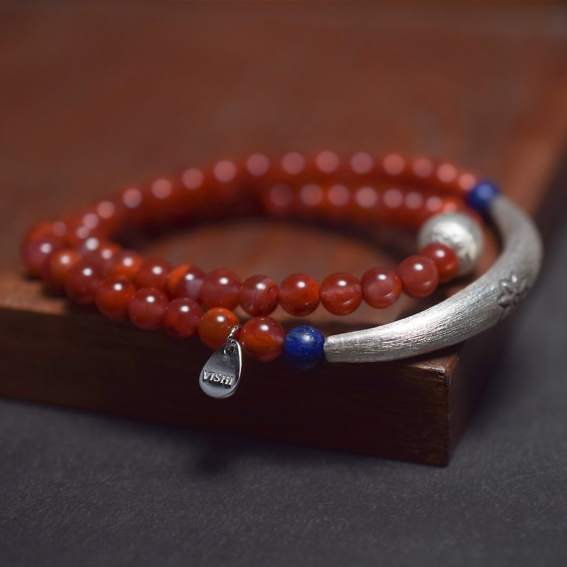 Chinanlian Natural Flame Southern Red Agate Bracelet VISHI Original Sterling Silver 2 Rings 54 Beaded Women - Bracelets - Other Metals 