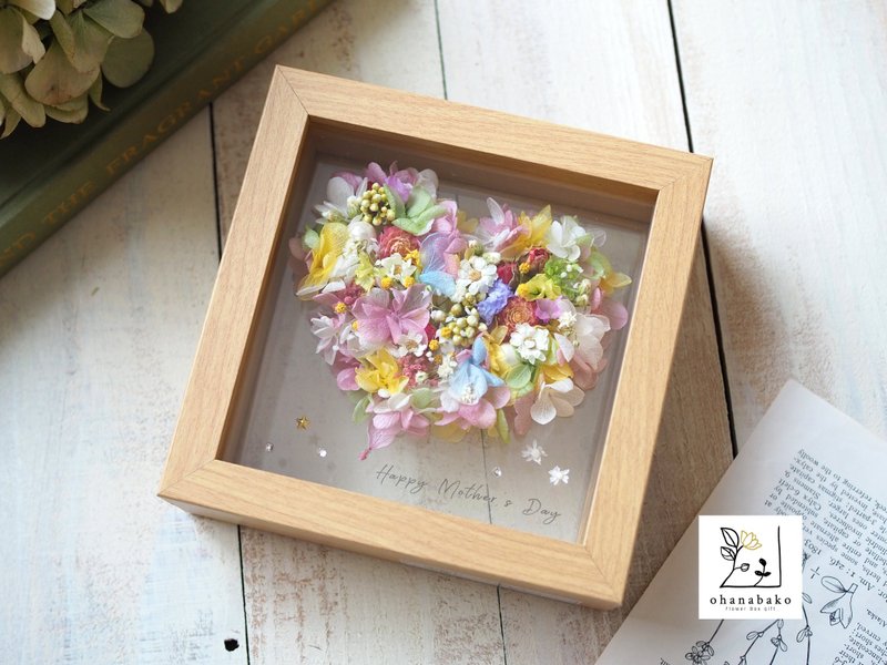 【NAMING PRINT/wedding】Colorful flower hearts Preserved flower glass frame - ช่อดอกไม้แห้ง - พืช/ดอกไม้ หลากหลายสี