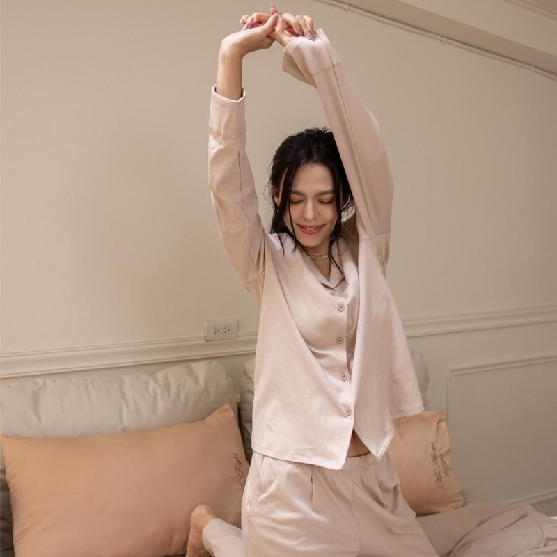 Low saturation tone soft cotton home wear set-calf pink - ชุดนอน/ชุดอยู่บ้าน - วัสดุอื่นๆ สึชมพู