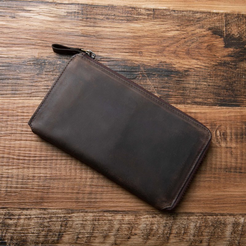 TIDY2.0 - Organize your wallet - Make your own wallet - All-leather long L-shaped zipper wallet - Personalized Choco - Wallets - Genuine Leather Brown