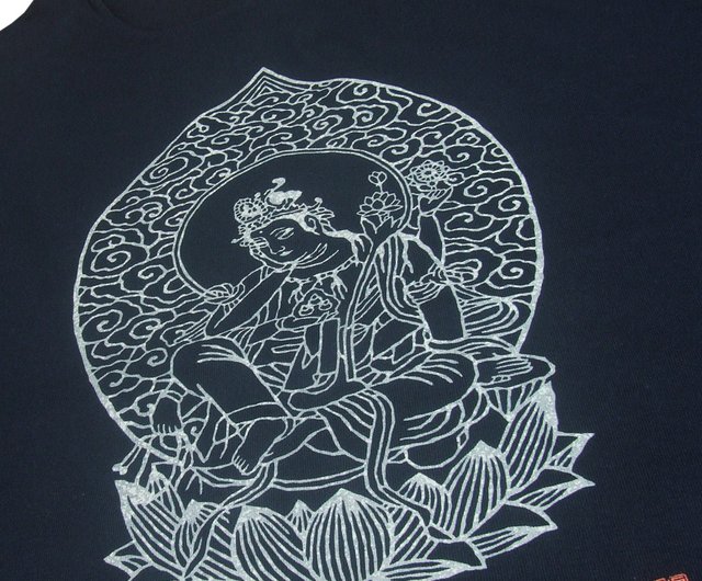 日本製アートTシャツ 仏教Tシャツ 観音 綿100% ユニセックス 紺