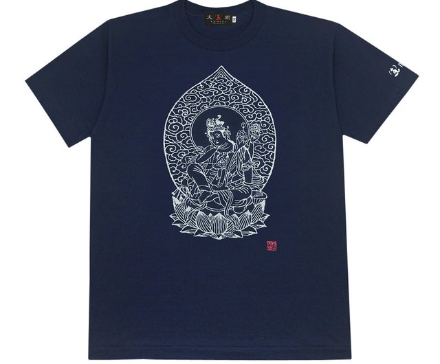 日本製アートTシャツ 仏教Tシャツ 観音 綿100% ユニセックス 紺