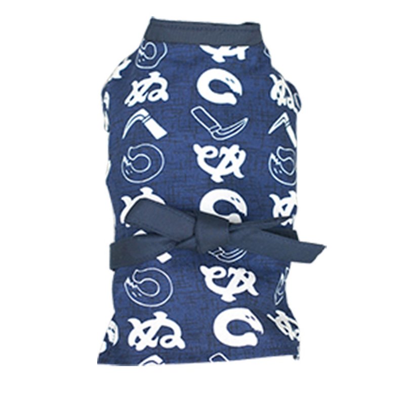 Custom-made pet dog clothes big Japanese blue kimono L - ชุดสัตว์เลี้ยง - ผ้าฝ้าย/ผ้าลินิน 