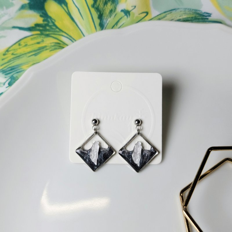 Across the Sea, Taiwan, Handmade Hand Painted Earrings - Earrings & Clip-ons - Stainless Steel Black